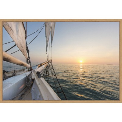 23" x 16" Sunset Cruise on the Western Union Schooner by Chuck Haney Danita Delimont Framed Canvas Wall Art - Amanti Art