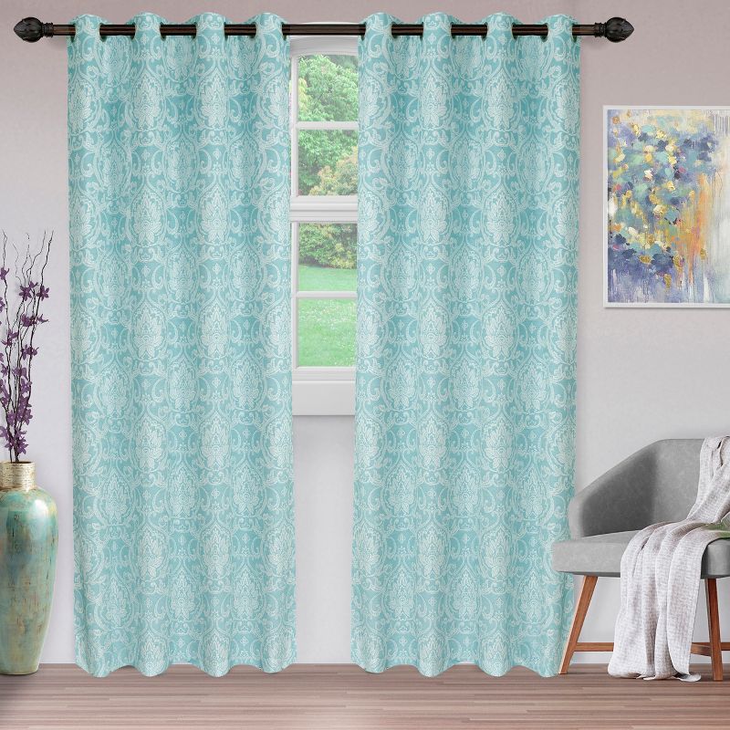 Jacquard Woven Textured Srolling Damask 2-Piece Curtain Panel Set with Stainless Grommet Header - Blue Nile Mills, 1 of 5