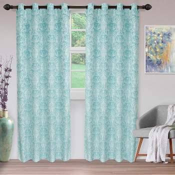Jacquard Woven Textured Srolling Damask 2-Piece Curtain Panel Set with Stainless Grommet Header - Blue Nile Mills