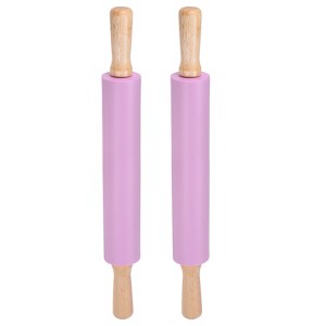 Unique Bargains Silicone Non-Stick Wooden Handle Kitchen Reusable Rolling Pin 2 Pcs - 1 of 4