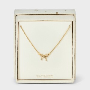 14K Gold Dipped Cubic Zirconia Bow Necklace - A New Day™ Gold - 1 of 4
