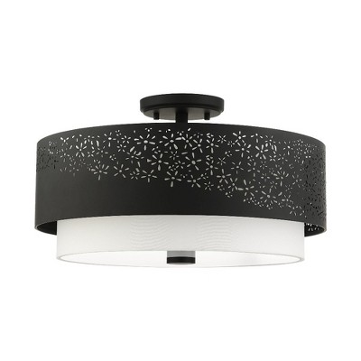Noria Black Steel 4-Light Semi Flush Drum Ceiling Light