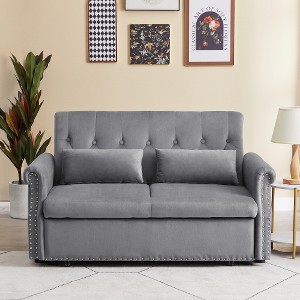 55in Modern Convertible Loveseat Sleeper Sofa Couch w/ 2 Lumbar Pillows, Adjustable Pull-Out Bed and Removable Armrest for Living Room, Apartment - 1 of 1