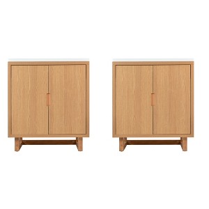 Gulches 60 Inches 1 Sink Freestanding Natural Bath Vanity with White Ceramic Top 4 Soft Close Doors Solid Wood Legs - 1 of 4