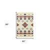Red Blue And Beige Wool Geometric Flatweave Handmade Area Rug With Fringe - 3 of 4