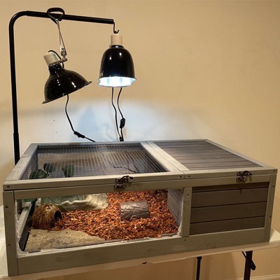 Gray Wooden Tortoise Habitat with Adjustable Lamp Holder