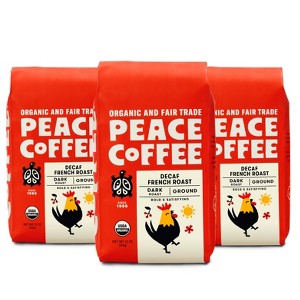 Peace Coffee French Roast Ground Coffee - Decaf - 36oz/3ct - 1 of 4