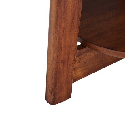 Elegant Oval Mid-Century Chestnut Wood Coffee Table with Floating Shelf