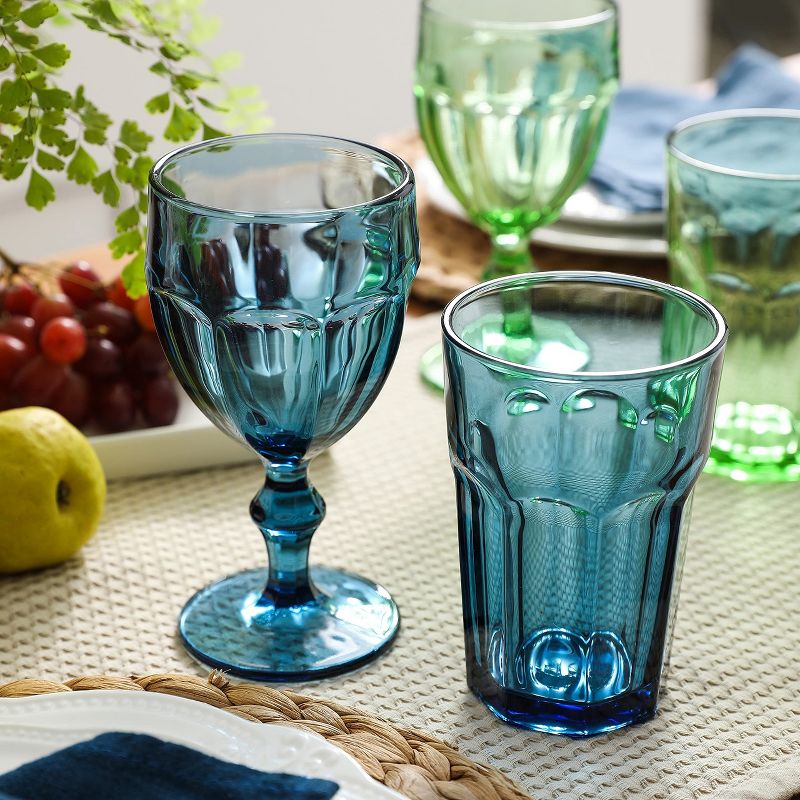 EAST CREEK 8.5 Oz Embossed Design And Vintage Colored Glass Goblets With Stem Set of 6, Violet, 5 of 8