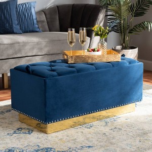 Powell Velvet Fabric Upholstered and PU Leather Ottoman - Baxton Studio - 1 of 4