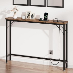 31.4"H Narrow Single-Layer Sofa Back Table with Power Supply, Pure Retro Color - Metal & Particleboard Frame, 2 Power Outlets & 2 USB Ports - 1 of 4