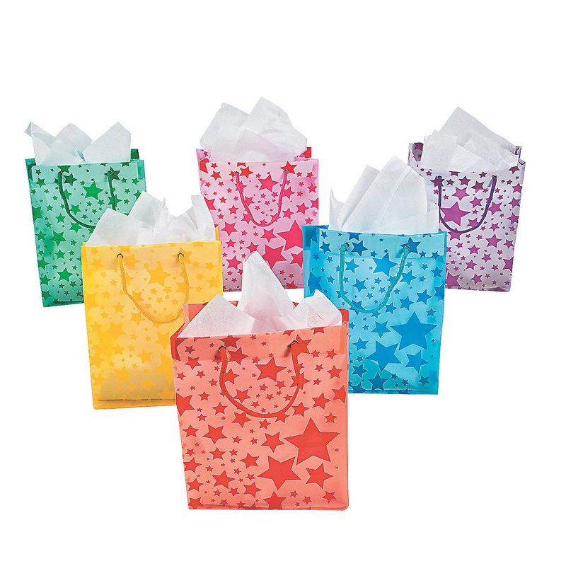 Fun express Frosted Star Gift Bags Assorted Colors- 12pcs, 1 of 2
