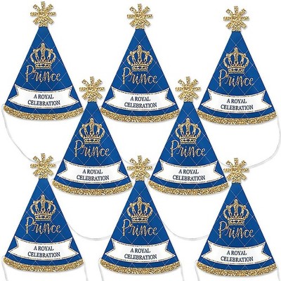 Big Dot of Happiness Royal Prince Charming - Mini Cone Baby Shower or Birthday Party Hats - Small Little Party Hats - Set of 8