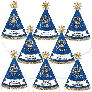Big Dot of Happiness Royal Prince Charming - Mini Cone Baby Shower or Birthday Party Hats - Small Little Party Hats - Set of 8 - 1 of 4