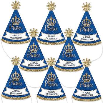 Big Dot of Happiness Royal Prince Charming - Mini Cone Baby Shower or Birthday Party Hats - Small Little Party Hats - Set of 8