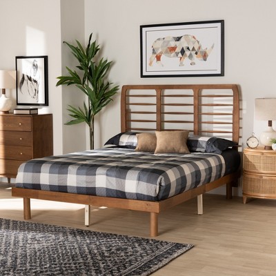 Baxton Studio Petra Mid-Century Modern Walnut Wood Platform Bed