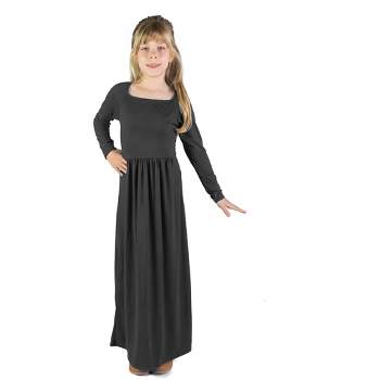 24seven Comfort Apparel Girls Long Sleeve Pleated Maxi Dress Solid Color