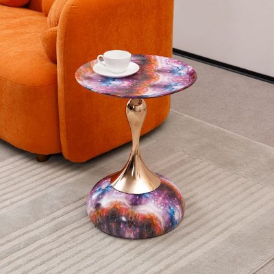 NicBex Mermaid Tail Round End Table Living Room, Metal Pedestal Side Table with Tray Top, Modern Bedroom Nightstand, Small Coffee Table, Small Table