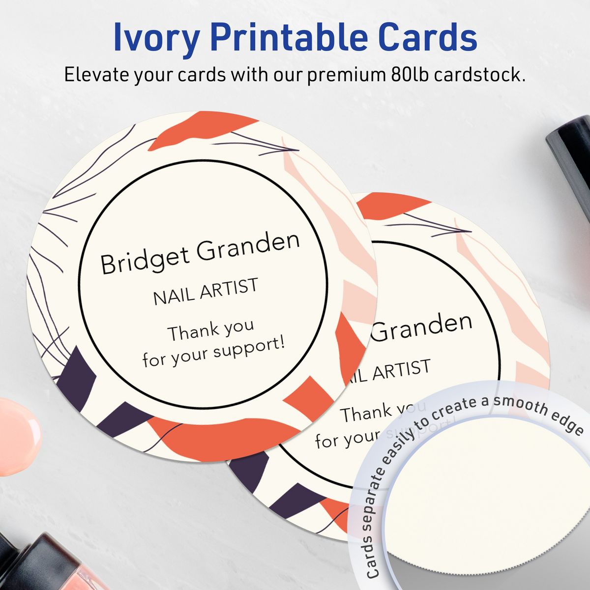Avery Matte Ivory Round Cards, 4" Diameter Round - thumbnail 2