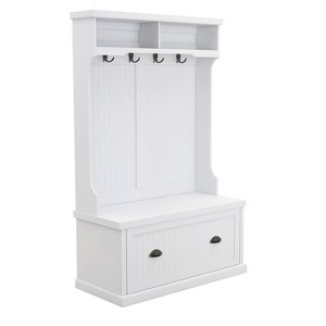 Vynxaria White Freestanding Coat Rack with 4 Hooks, Storage Bench & Shoe Cabinet, Ideal for Bedroom Entrance and Porch - 1 of 4