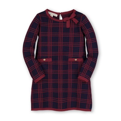 Hope & Henry Girls' Bow Detail Sweater Dress (navy And Berry Plaid, 3-6 ...