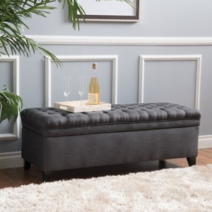 Okak Luxury ButtonTufted Storage Ottoman Bench Ottoman Foot Rest with Hidden Storage and Birch Wood Legs Bed Bench for Bedroom,Entryway, Gray - 1 of 4