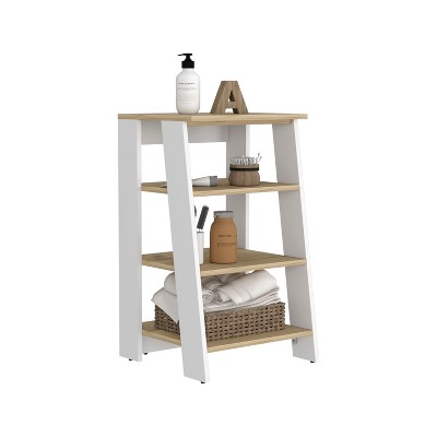 Vynxaria 4-Shelf Utility Storage Shelves Linen Cabinet, Light Oak and White Finish