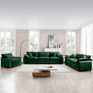 3 Piece Corduroy Deep Seat Sectional Sofa Set with Comfortable Oversized Design, Flexible Sofa Combinations, and Soft Throw Pillows - 1 of 4