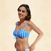 Women's Gingham Lace-Up Blue Bikini Top - Cupshe - 3 of 4