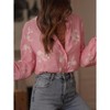 Womens Long Lantern Sleeve Fall Summer Casual Shirt Jacquard Button Down Tops Collar Loose Blouses - 2 of 4