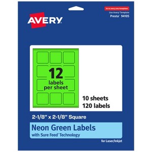 Avery Neon Green Paper Labels, 2-1/8" x 2-1/8" Square - 1 of 4