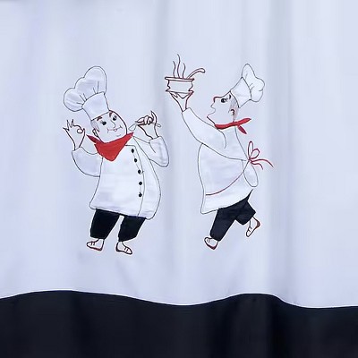Black and White Faux Silk Embellished Kitchen Curtain Set