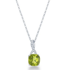 Simona Sterling Silver, White Topaz 18" Pendant Necklace, with 8mm Square Gem - Peridot - Green - 18 Inch - 1 of 2