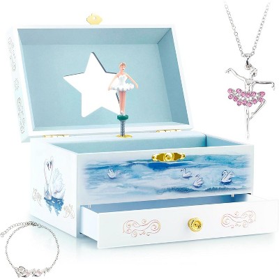 Kids Musical Jewelry Box for Girls with Drawer and Jewelry Set with Ballerina Theme