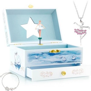 Kids Musical Jewelry Box for Girls with Drawer and Jewelry Set with Ballerina Theme - 1 of 4
