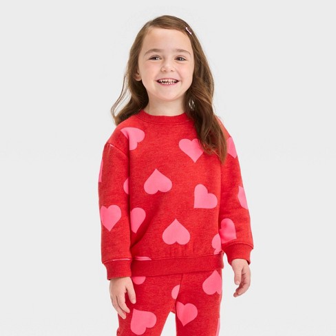 Toddler Girls' Hearts Sweatshirt - Cat & Jack™ Red 12m : Target