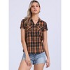 INSPIRE CHIC Women's Classic Short Sleeve Button Down Plaid Shirt - 3 of 4