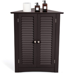 Corner Storage Cabinet Freestanding Floor Cabinet Bathroom w/ Shutter Door Grey\Brown - 1 of 4