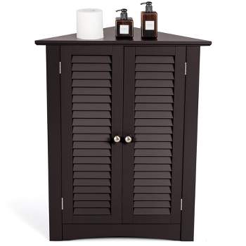 Corner Storage Cabinet Freestanding Floor Cabinet Bathroom w/ Shutter Door Grey\Brown