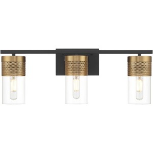 Possini Euro Design Berlin 23 1/2" High Modern 3 Light Bathroom Vanity Wall Lamp Light Fixture Mount Over The Sink Mirror Hardwired Black and Gold - 1 of 4