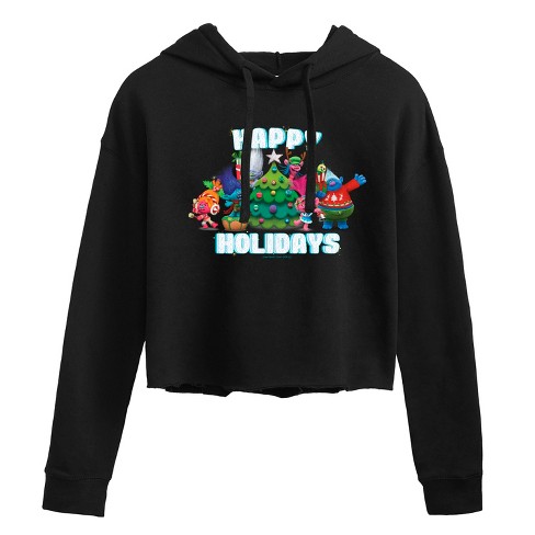 Women's - Trolls - Happy Holidays Branch and Friends Cropped Graphic Hoodie - image 1 of 3