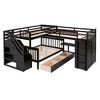 TIRAMISUBEST Twin-Twin over Full L-Shaped Bunk Bed With 3 Storage Drawers, Portable Desk and Wardrobe, Wooden Bunk Bedframe with Storage Staircase - 2 of 4