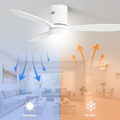 52'' Wood Flush Mount Ceiling Fans with Lights and Remote Modern Quiet Ceiling Fan for Bedroom 3 Color & 6 Speed for Indoor Outdoor Patio