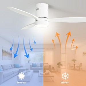 52'' Wood Flush Mount Ceiling Fans with Lights and Remote Modern Quiet Ceiling Fan for Bedroom 3 Color & 6 Speed for Indoor Outdoor Patio - 1 of 4
