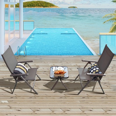 Gray Aluminum Folding Dining Chairs with Adjustable Reclining Backrest, Set of 2