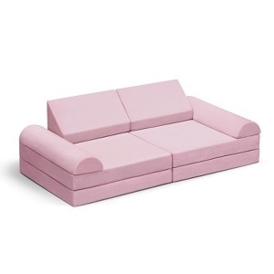 TopComfy Sectional Sofas 8-Piece Modular Kids Play Sofa Convertible Multi-Purpose Couch for Playroom and Bedroom, Pink, 56"*28"*18" - 1 of 4