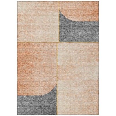 Coral Peach And Gray Abstract Washable Indoor Outdoor Area Rug