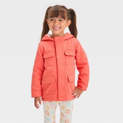 Baby Fur Lined Military Jacket - Cat & Jack™ Coral Orange 12M