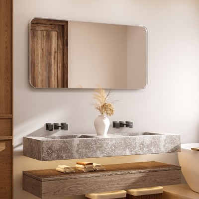 Tempered Glass Rounded Rectangle Framed Wall-Mounted Bathroom Vanity Mirror