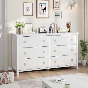 6 Drawer Dresser for Bedroom, Wide Wooden Chest of Drawers with Clothes Storage Organizer, for Living Room Hallway - 1 of 4